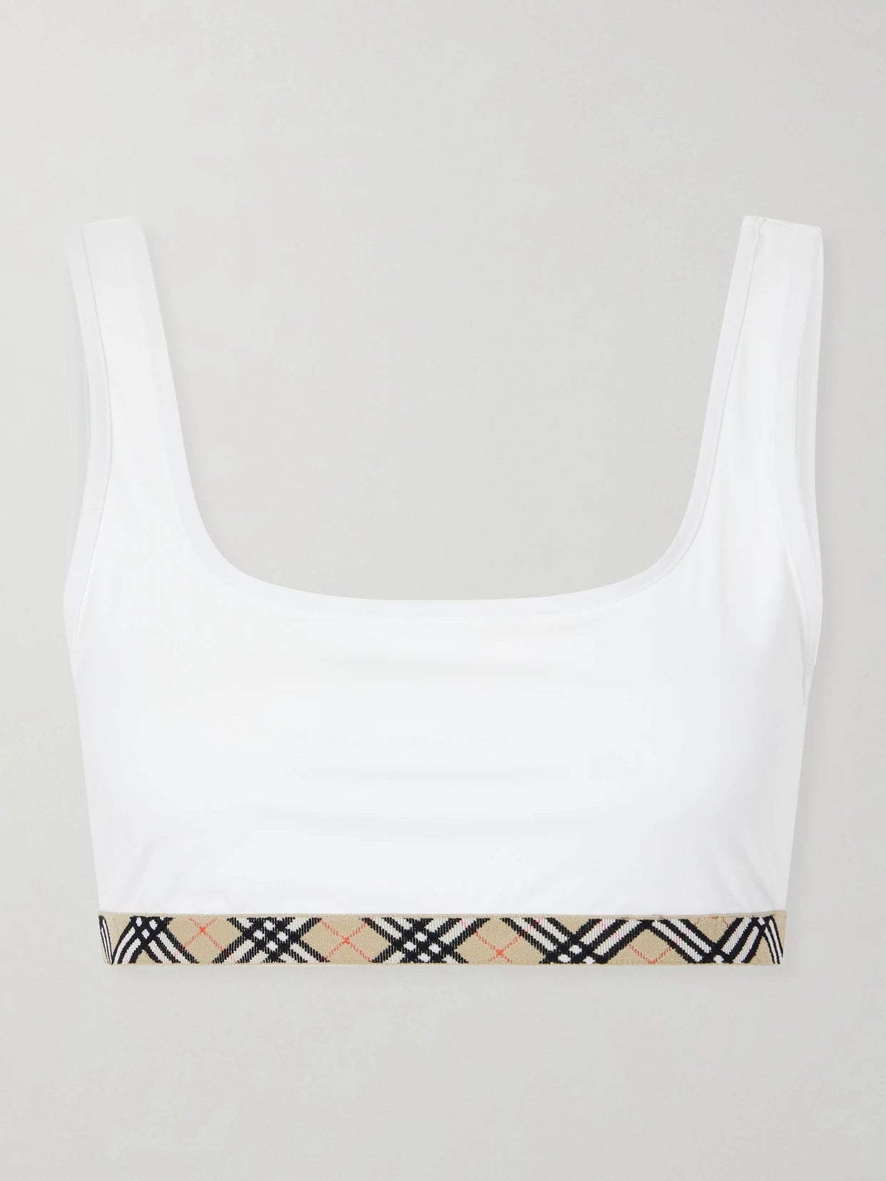 Image of Swimwear. Product name - Samphire Checked Bikini Top in White colour by brand - Burberry