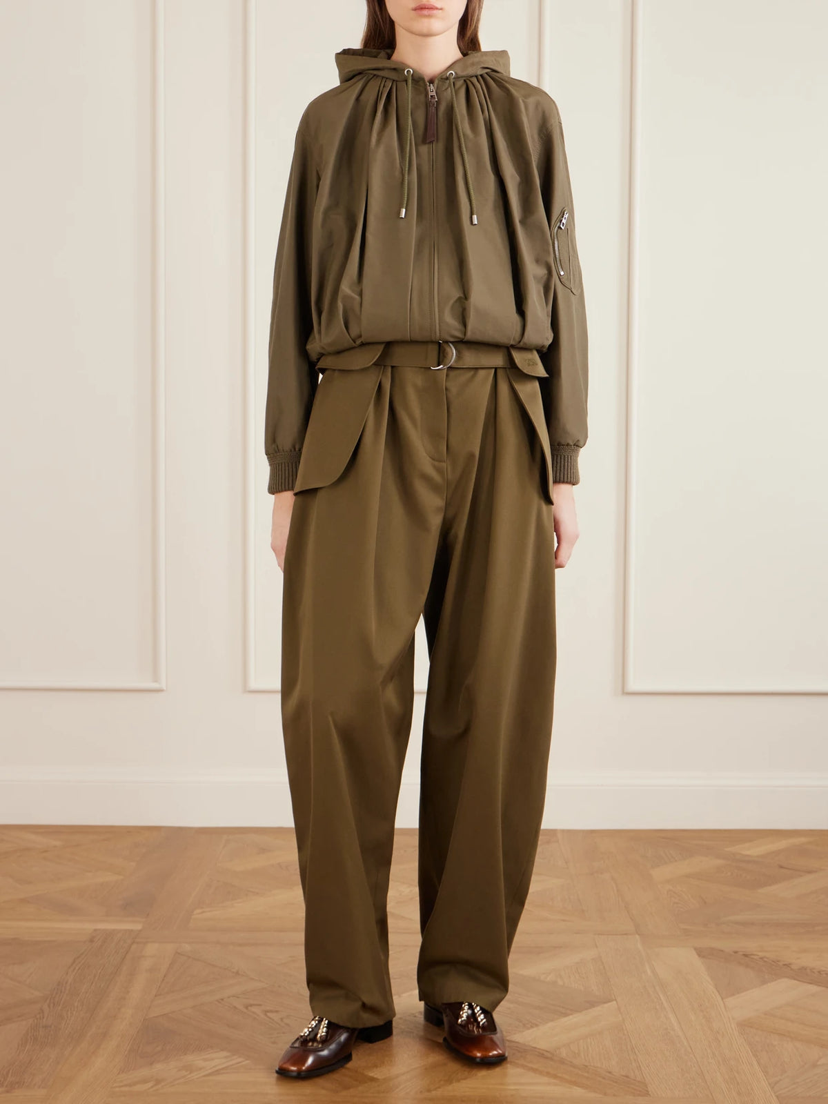Image of Flats. Product name - Embellished Leather Loafers in Brown colour by brand - LOEWE