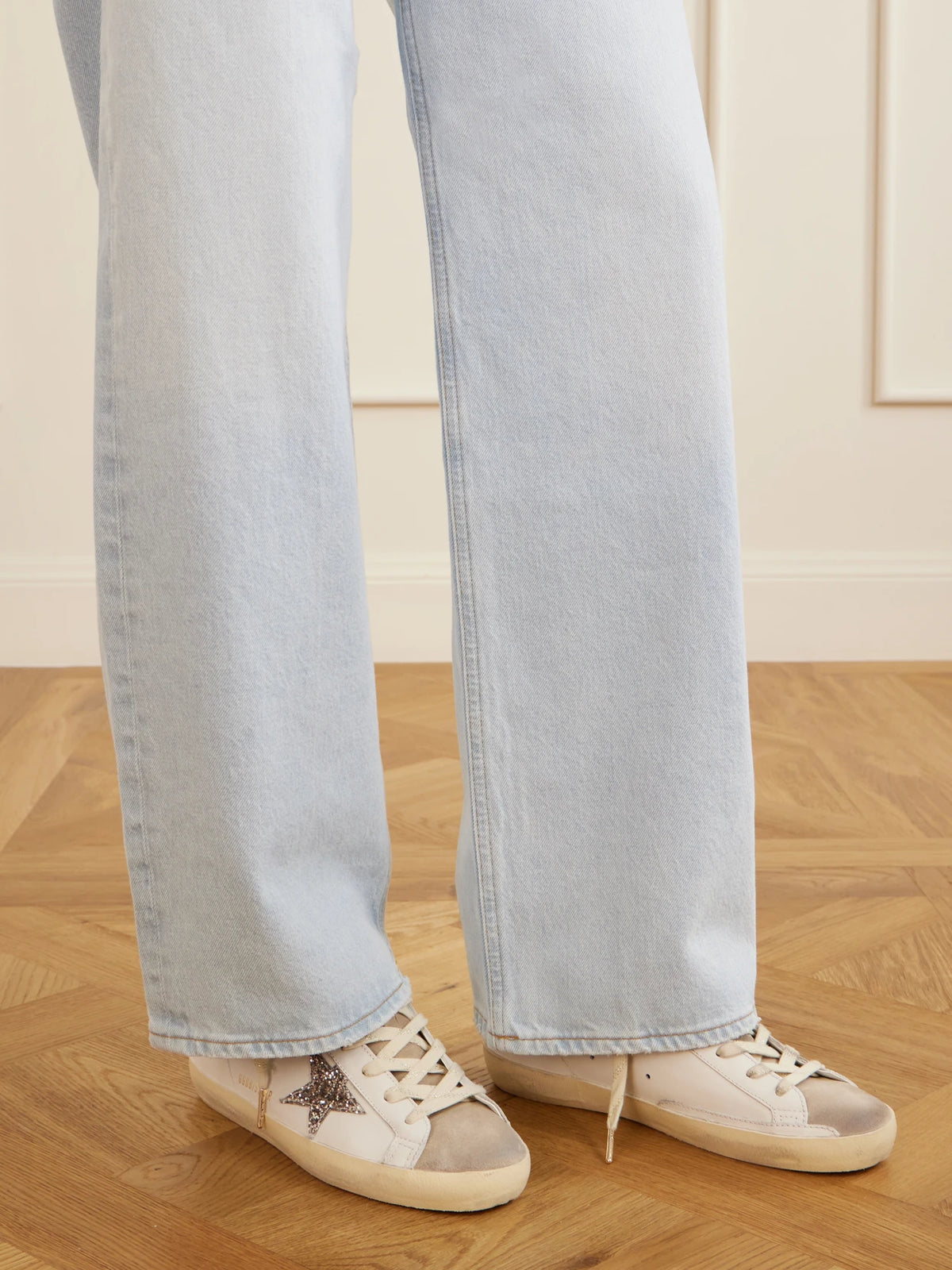 Super-star Distressed Glittered Suede-trimmed Leather Sneakers