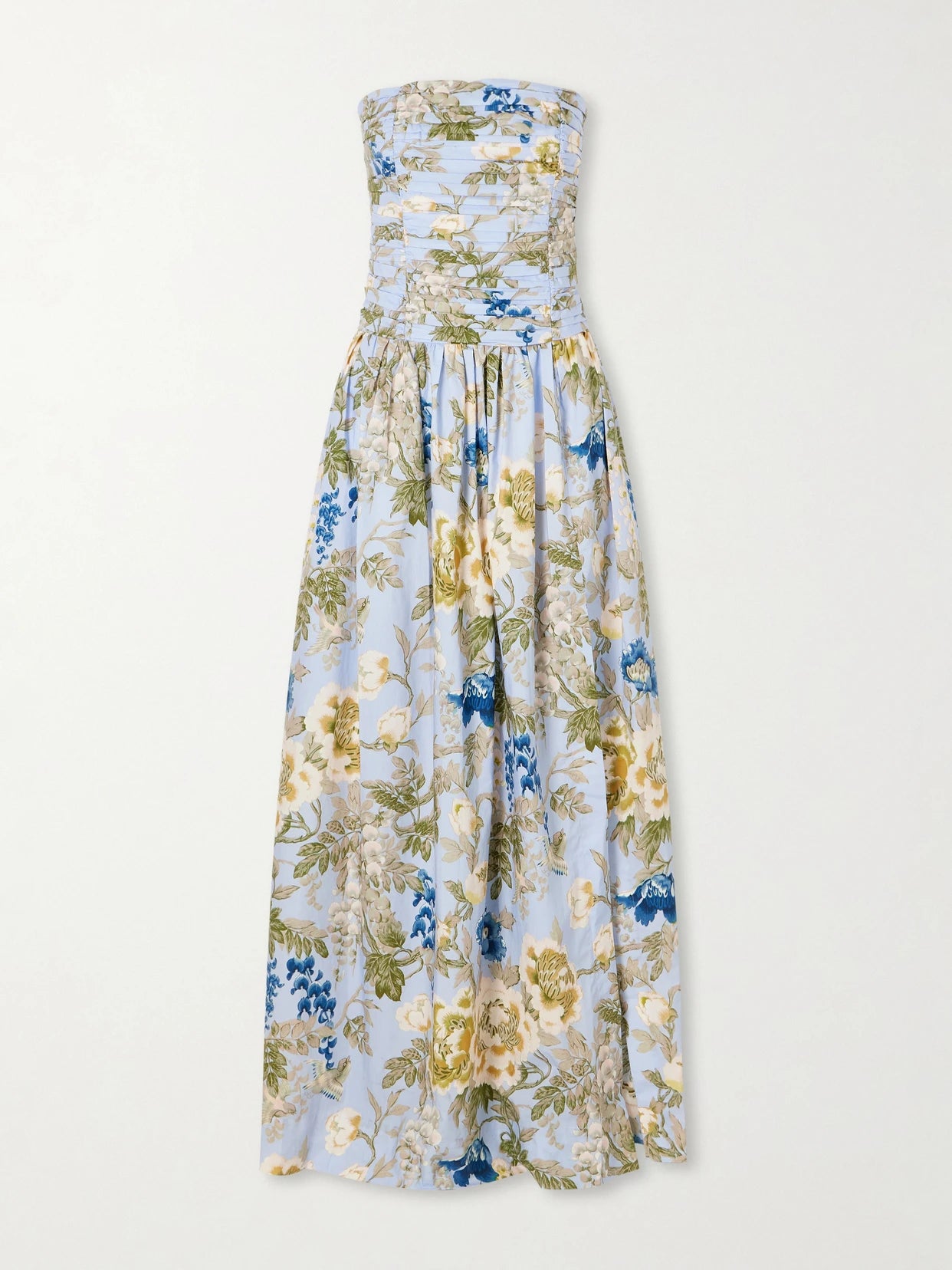 Montreal Strapless Pleated Floral-print Cotton-poplin Maxi Dress