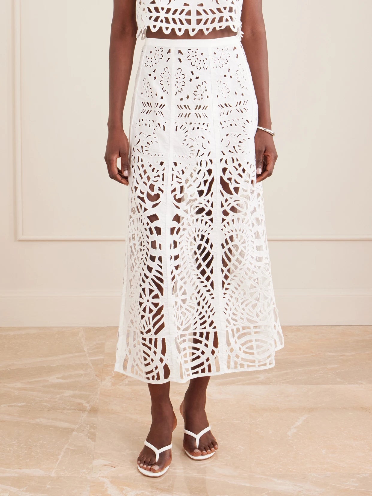 Rita Brisé Embroidered Cotton Midi Skirt