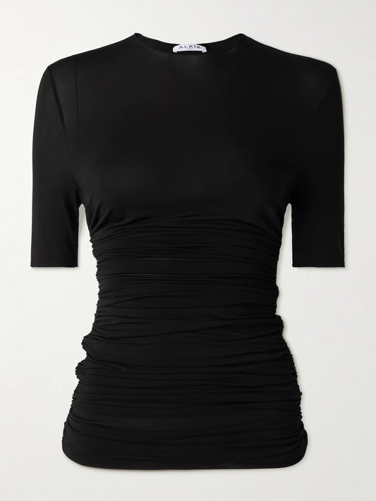 Ruched Stretch-jersey T-shirt