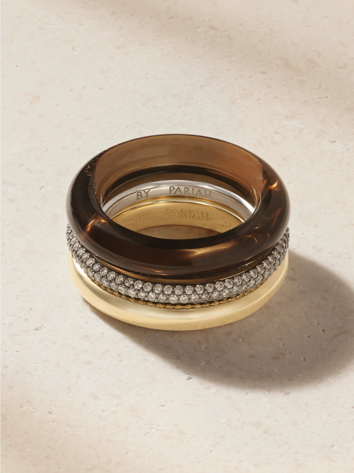 By Pariah Aurea Set Of Three 14-karat Recycled Gold, Diamond And Smokey Quartz Rings