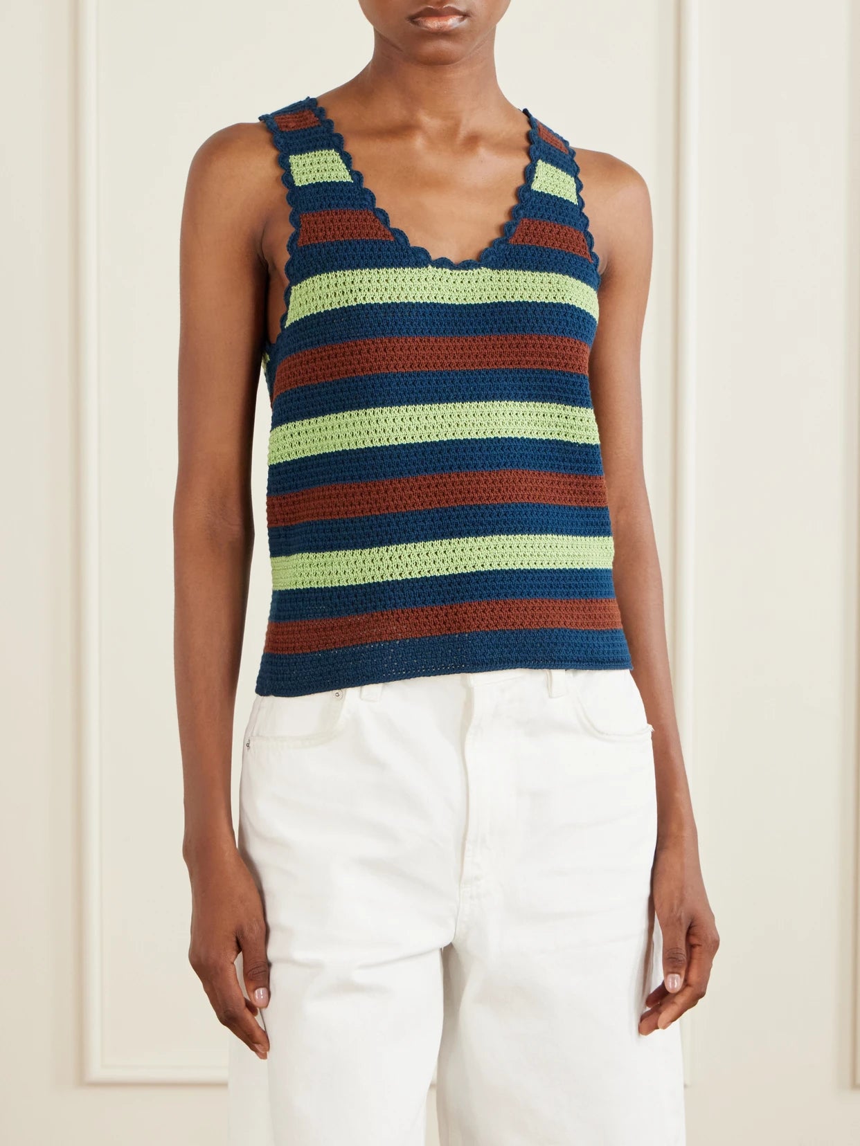 Santos Striped Crocheted Cotton Tank
