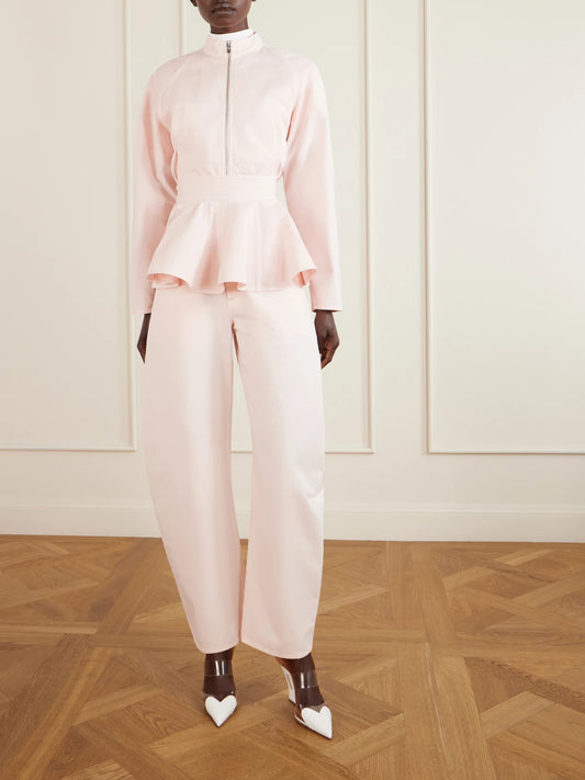 Image of Coats & Jackets. Product name - Cotton Denim Jacket in Pastel pink colour by brand - Alaïa