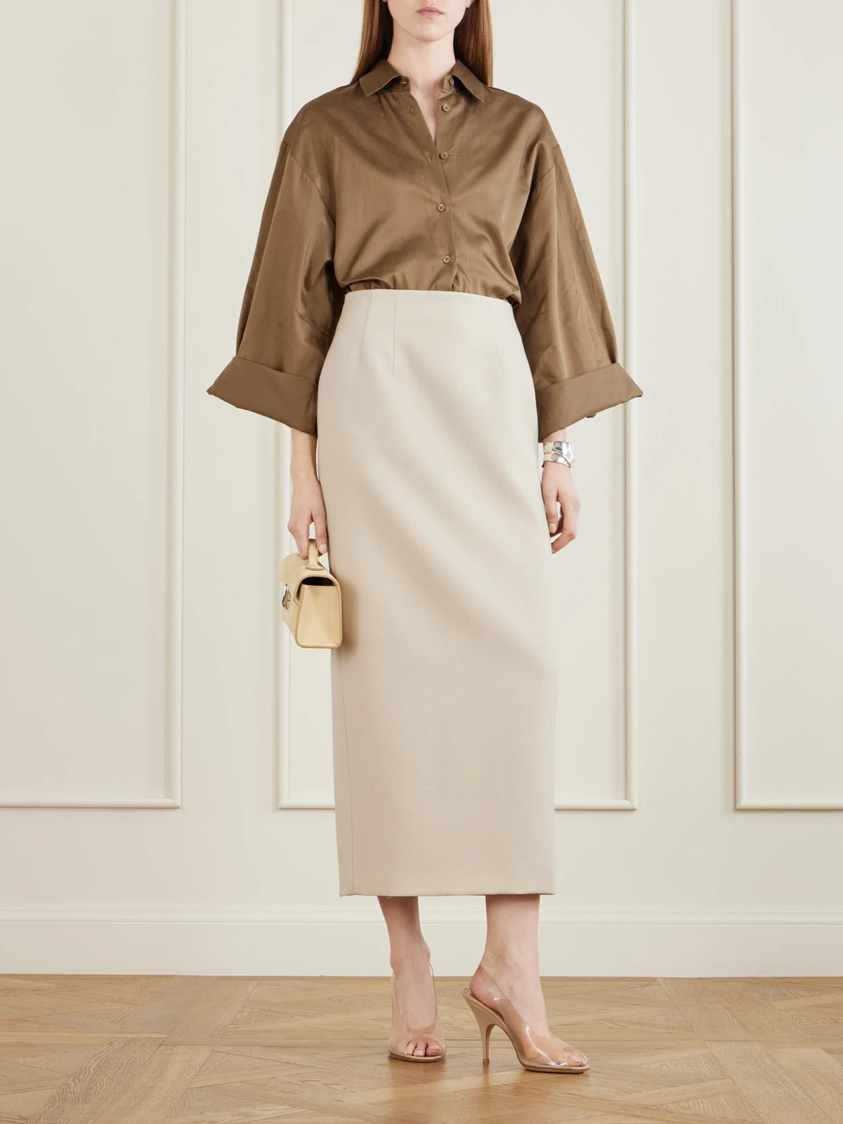 Image of Heels. Product name - Cher 95 Pvc Slingback Sandals in Neutral colour by brand - Gianvito Rossi