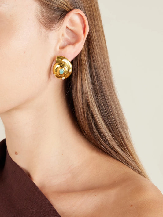 Image of Earrings. Product name - Nautilus Gold-plated Amazonite And Mother-of-pearl Earrings in Multi colour by brand - Lizzie Fortunato