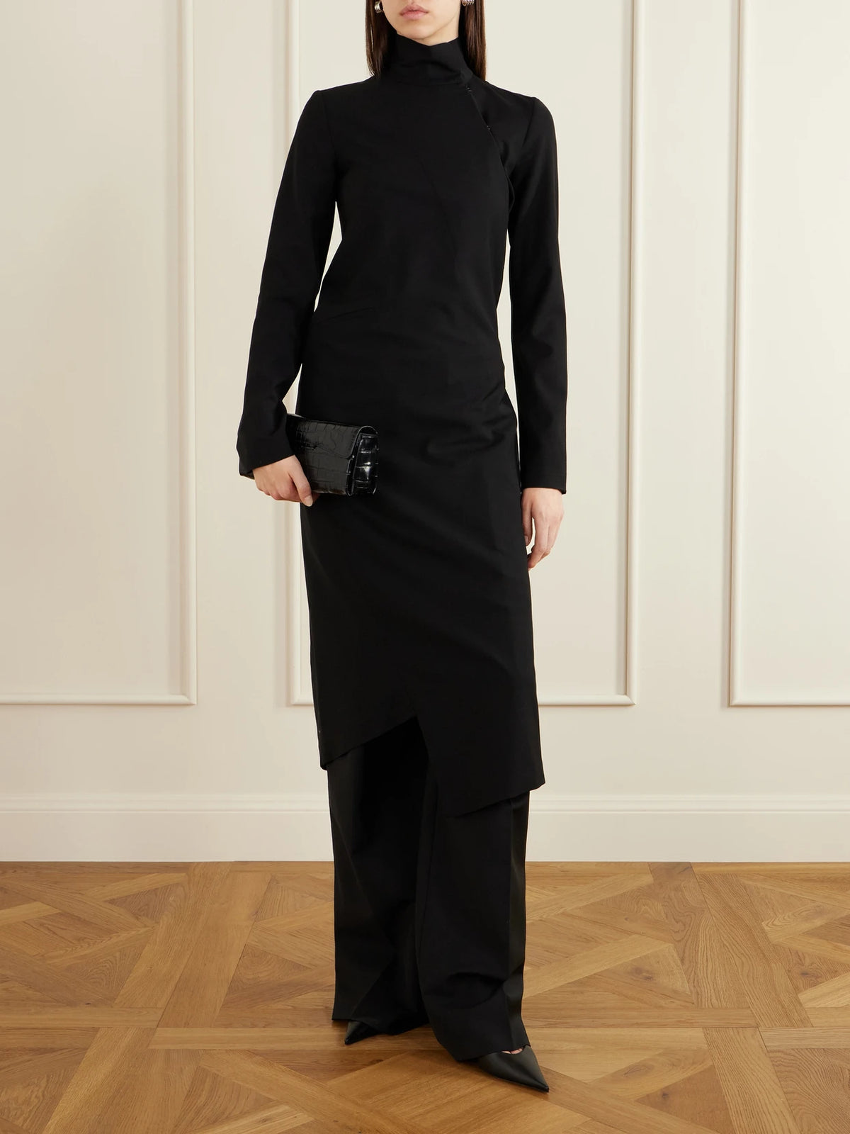 Image of Coats & Jackets. Product name - Twist Stretch-crepe Jacket in Black colour by brand - Colleen Allen