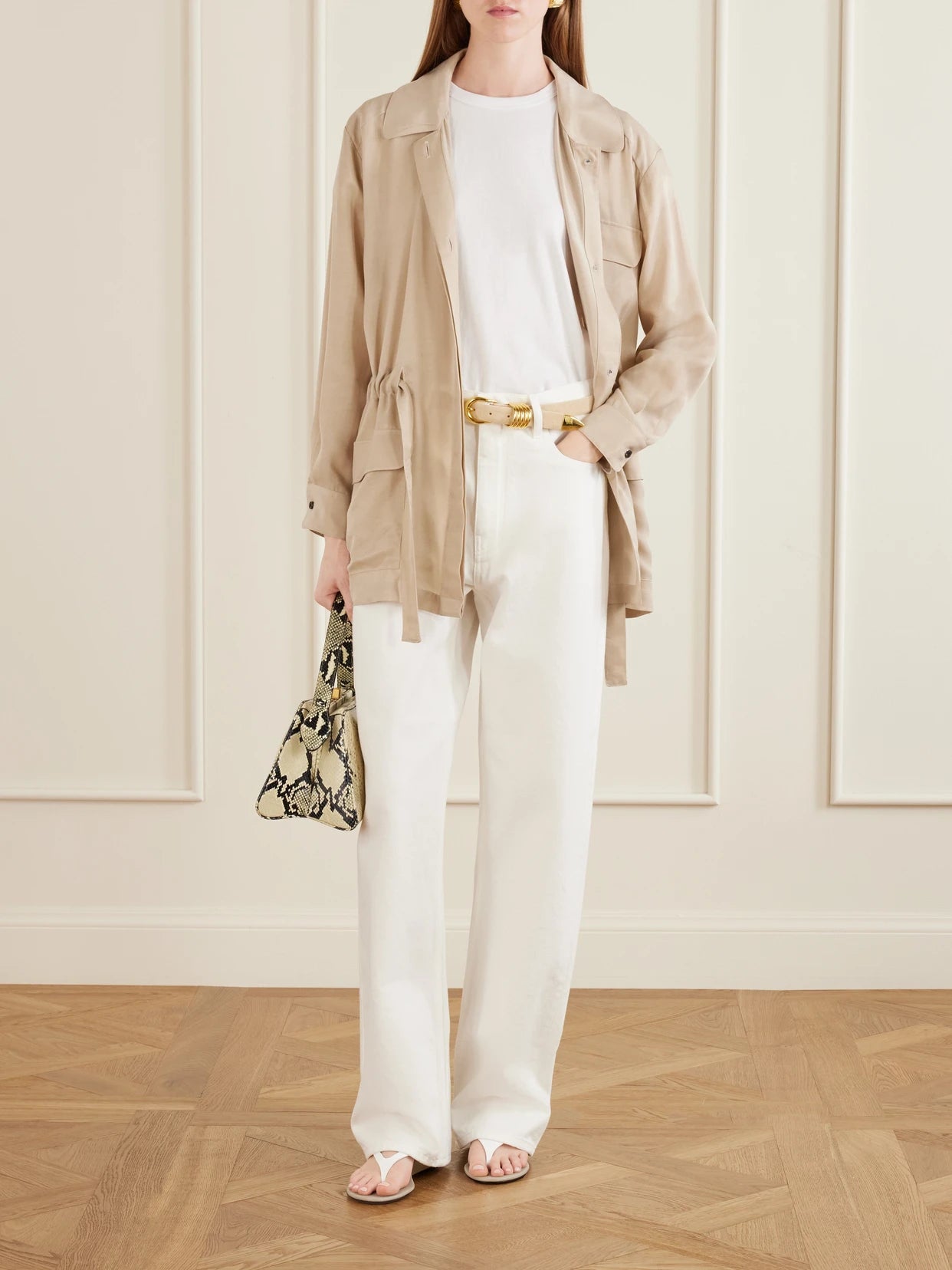 Image of Coats & Jackets. Product name - Kim Drawstring Tencel Jacket in Beige colour by brand - LESET
