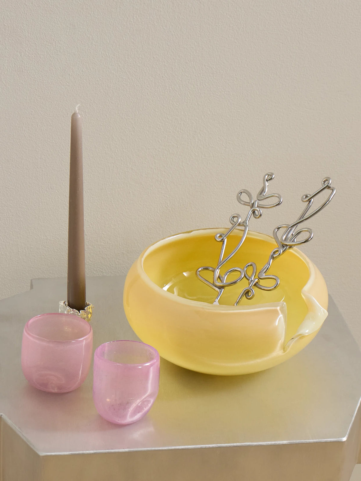 Image of Tableware. Product name - Recycled-glass Bowl in Pastel yellow colour by brand - Completedworks