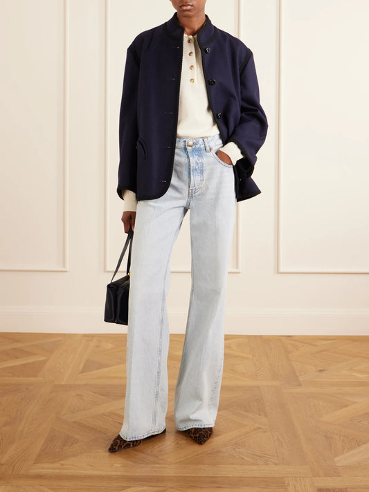 Image of Coats & Jackets. Product name - Nitak Curly Virgin Wool Coat in Navy colour by brand - BLAZÉ Milano