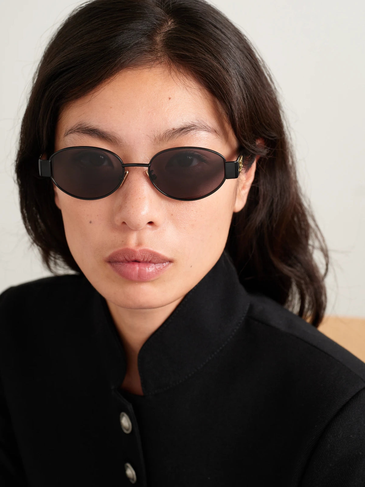 Image of Sunglasses. Product name - Oval-frame Metal And Acetate Sunglasses in Black colour by brand - CELINE Eyewear