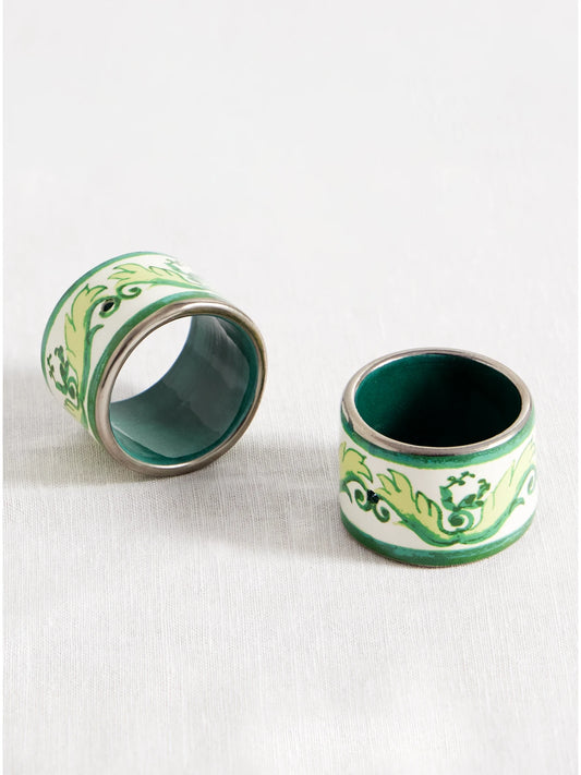 Set Of Two Painted Porcelain Napkin Rings