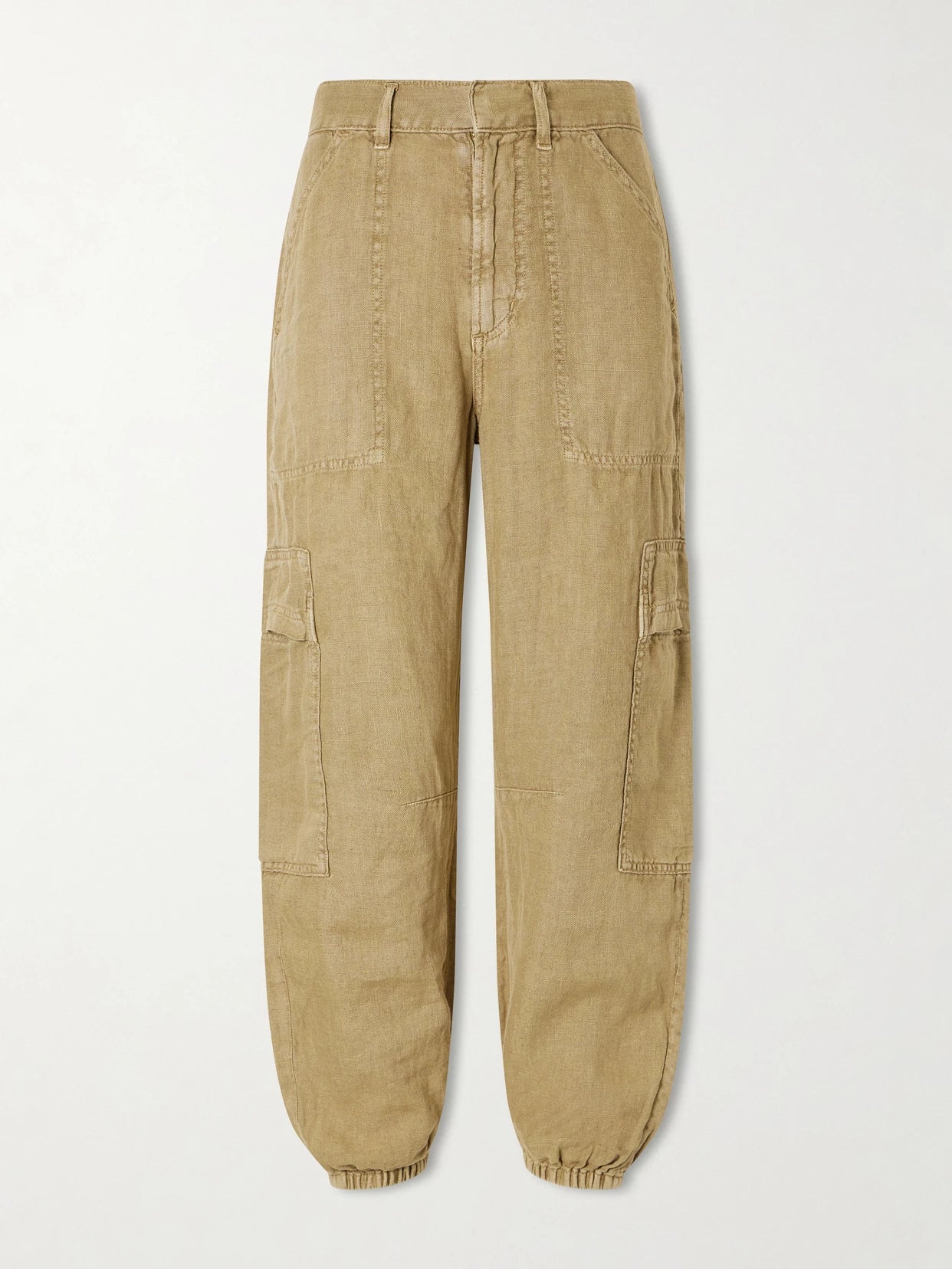 Image of a model wearing Pants. Product name - Ciela Linen Tapered Pants in Beige colour by brand - Citizens of Humanity