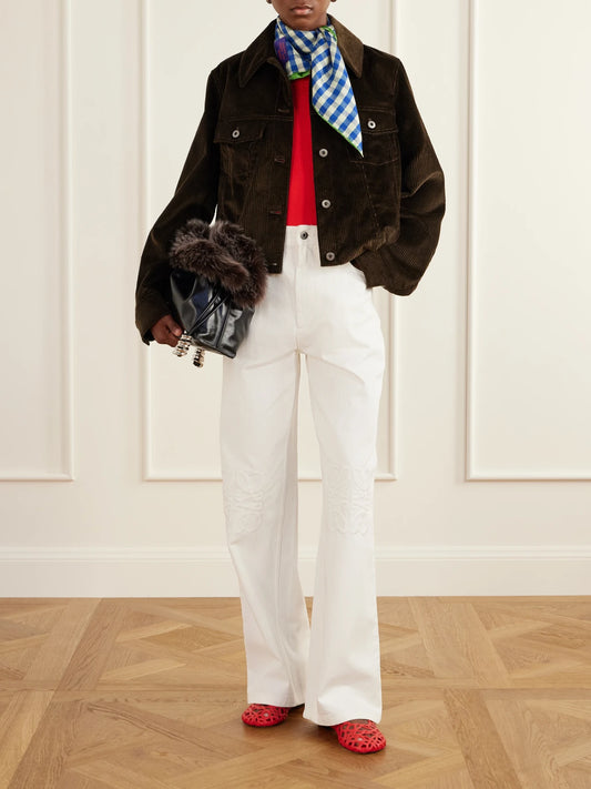 Image of Scarves & Shawls. Product name - Checked And Floral-print Silk Scarf in Multi colour by brand - LOEWE