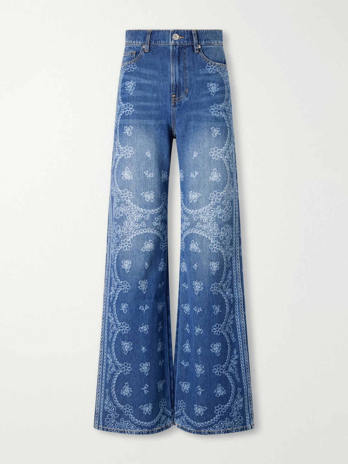Veronica Beard Taylor Printed High-rise Wide-leg Jeans