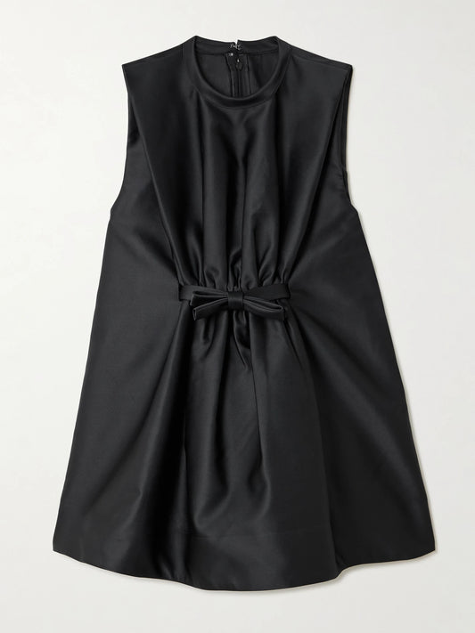Image of Dresses. Product name - Bow-detailed Gathered Mikado Mini Dress in Black colour by brand - RABANNE