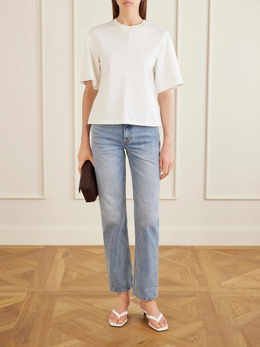 Image of Jeans. Product name - Low-rise Straight-leg Jeans in Light denim colour by brand - TOTEME
