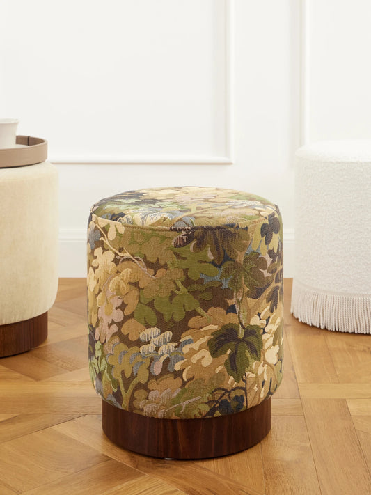 Image of Decor. Product name - Tapestry-jacquard And Wood Pouf in Multi colour by brand - SIX THE RESIDENCE