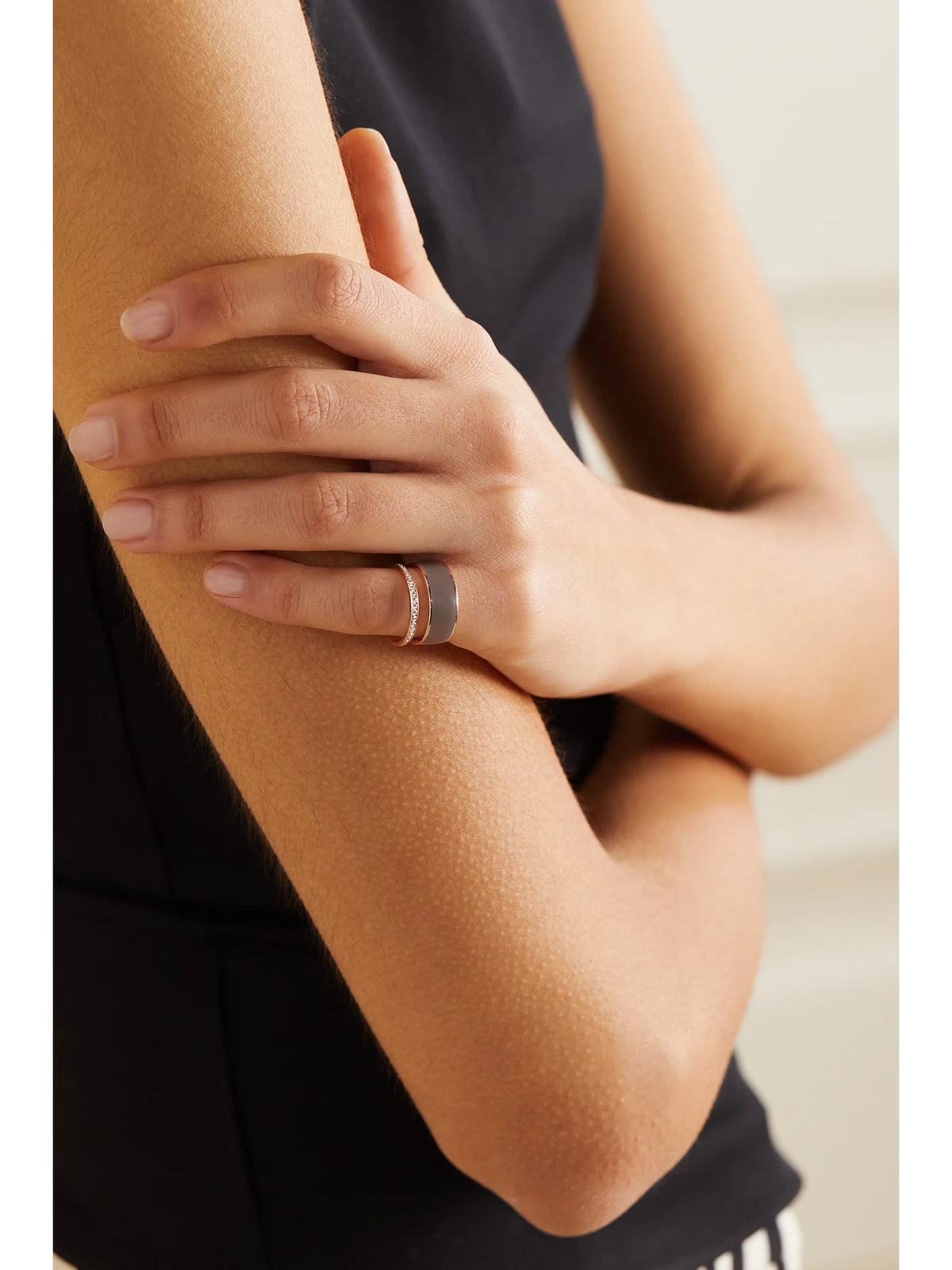 Image of Rings. Product name - Berbere 18-karat Rose Gold, Lacquer And Diamond Ring in Taupe colour by brand - Repossi