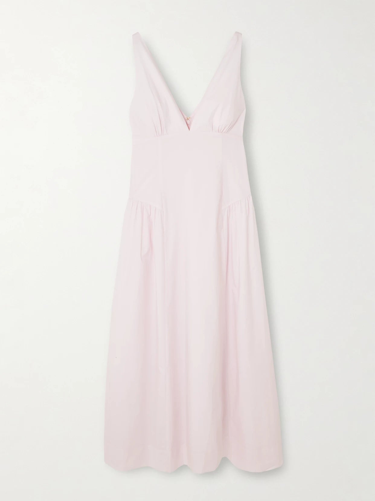 Image of Dresses. Product name - Lindie Ruched Cotton Midi Dress in Baby pink colour by brand - Posse