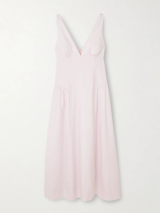 Image of Dresses. Product name - Lindie Ruched Cotton Midi Dress in Baby pink colour by brand - Posse