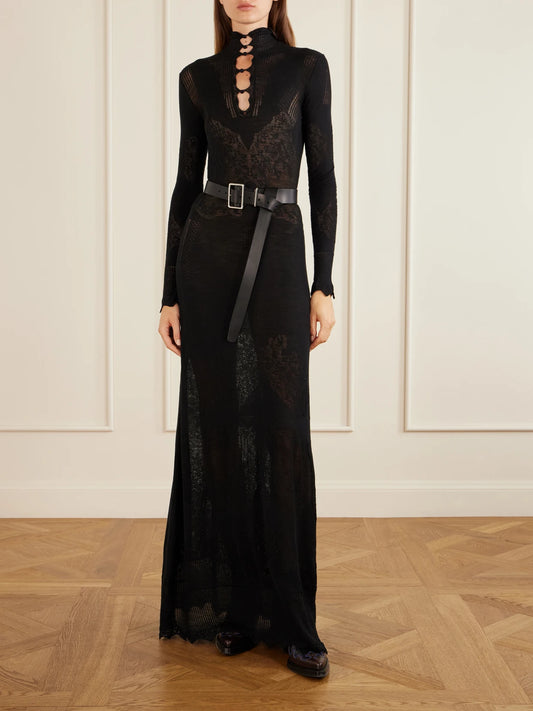 Image of Dresses. Product name - Solace Ribbed-knit Virgin Wool Maxi Dress in Black colour by brand - Gabriela Hearst