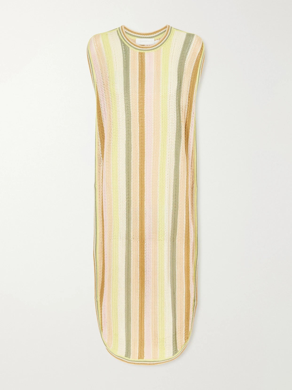 Image of Dresses. Product name - Indra Striped Crocheted Cotton Coverup in Yellow colour by brand - Zimmermann