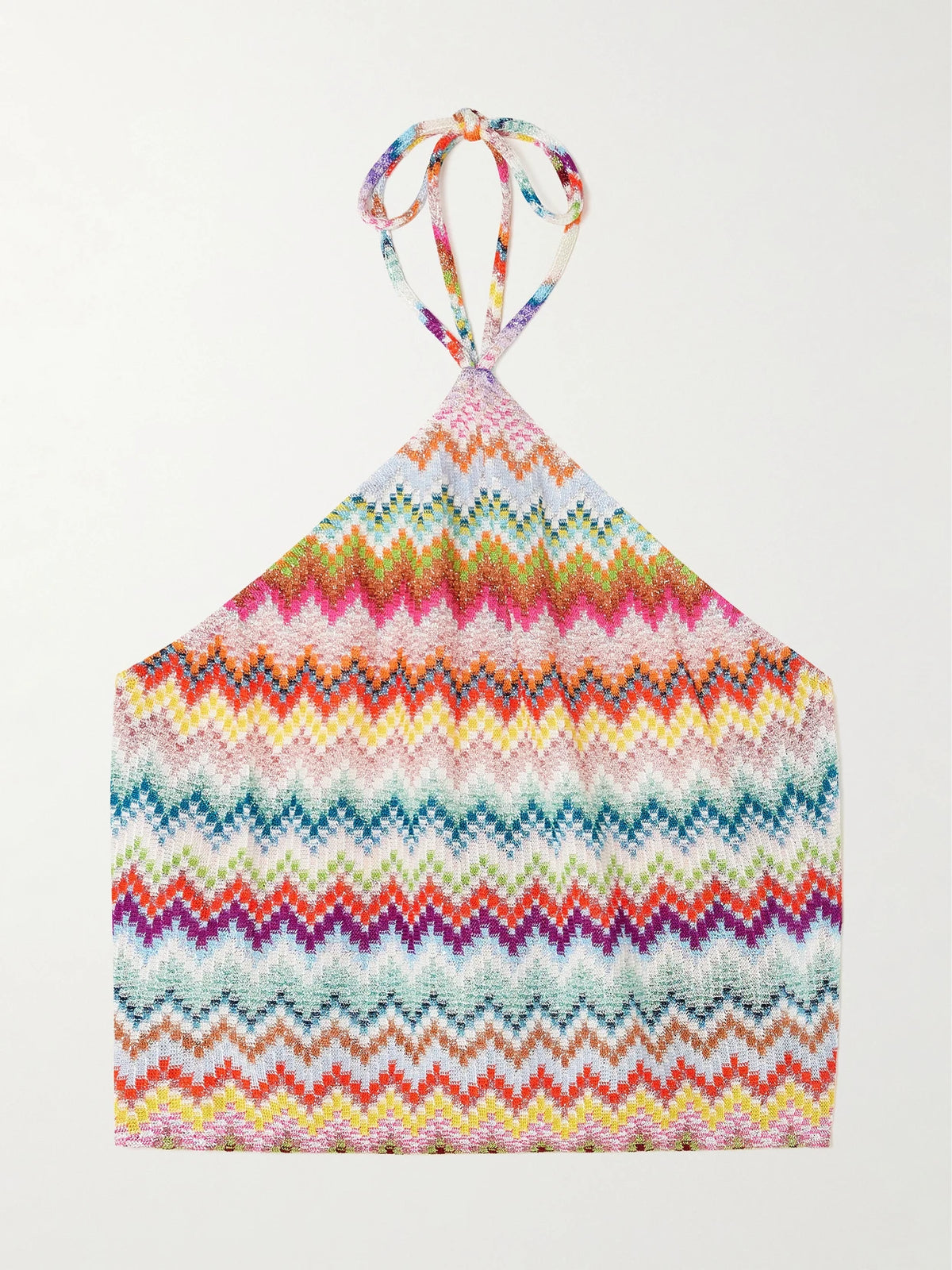 Missoni Mare Cropped Striped Metallic Crochet-knit Halterneck Top