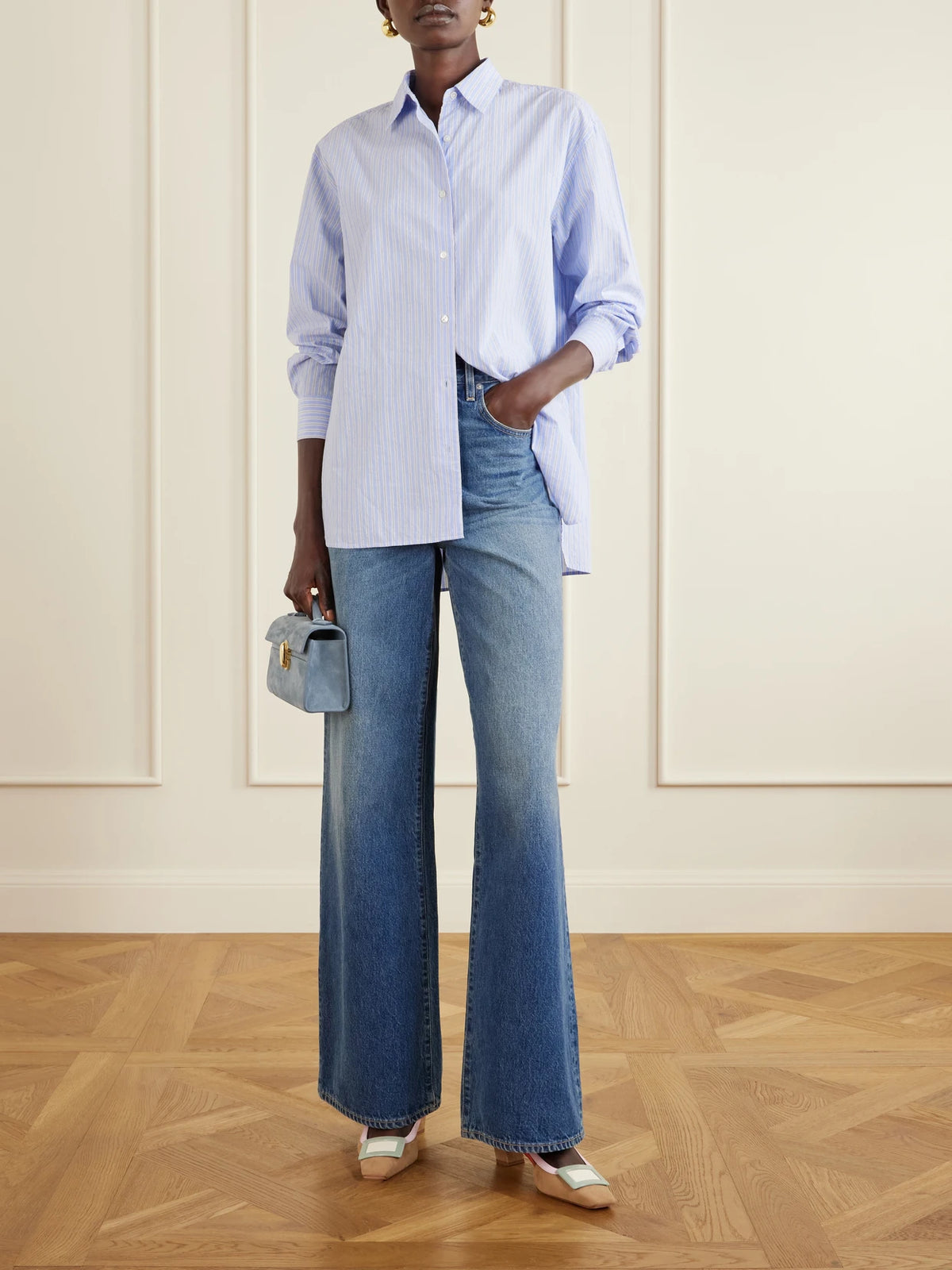 Image of Heels. Product name - Belle Vivier 45 Buckled Leather-trimmed Suede Ballet Flats in Multi colour by brand - Roger Vivier