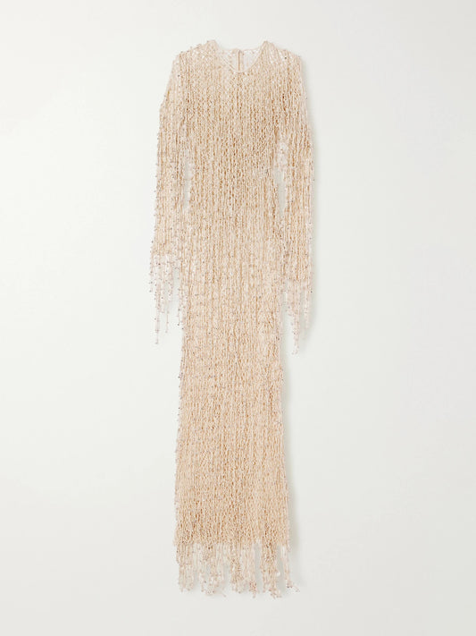 Yoshita 1967 Belinda Fringed-embellished Cotton Crochet-knit Maxi Dress