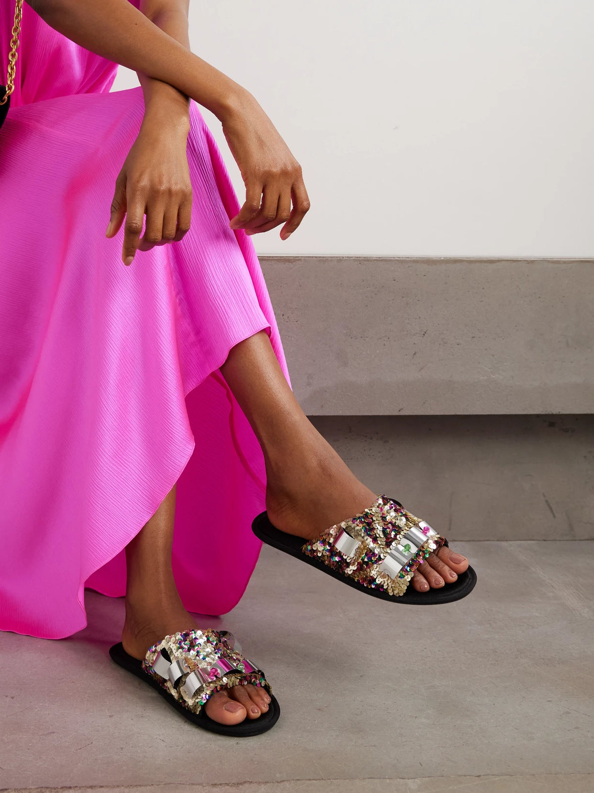 Embellished Sequined Grosgrain Slides