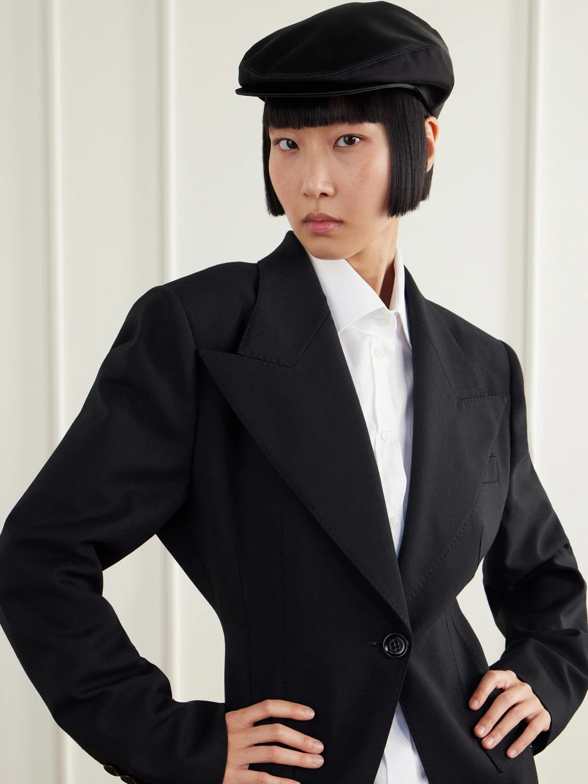 Image of Hats. Product name - Duchesse Silk-blend Satin Beret in Black colour by brand - Dolce & Gabbana