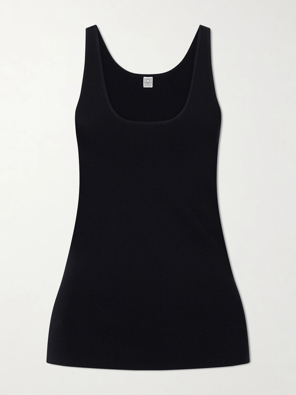 Image of a model wearing Tops. Product name - Classic Tank in Black colour by brand - TOTEME
