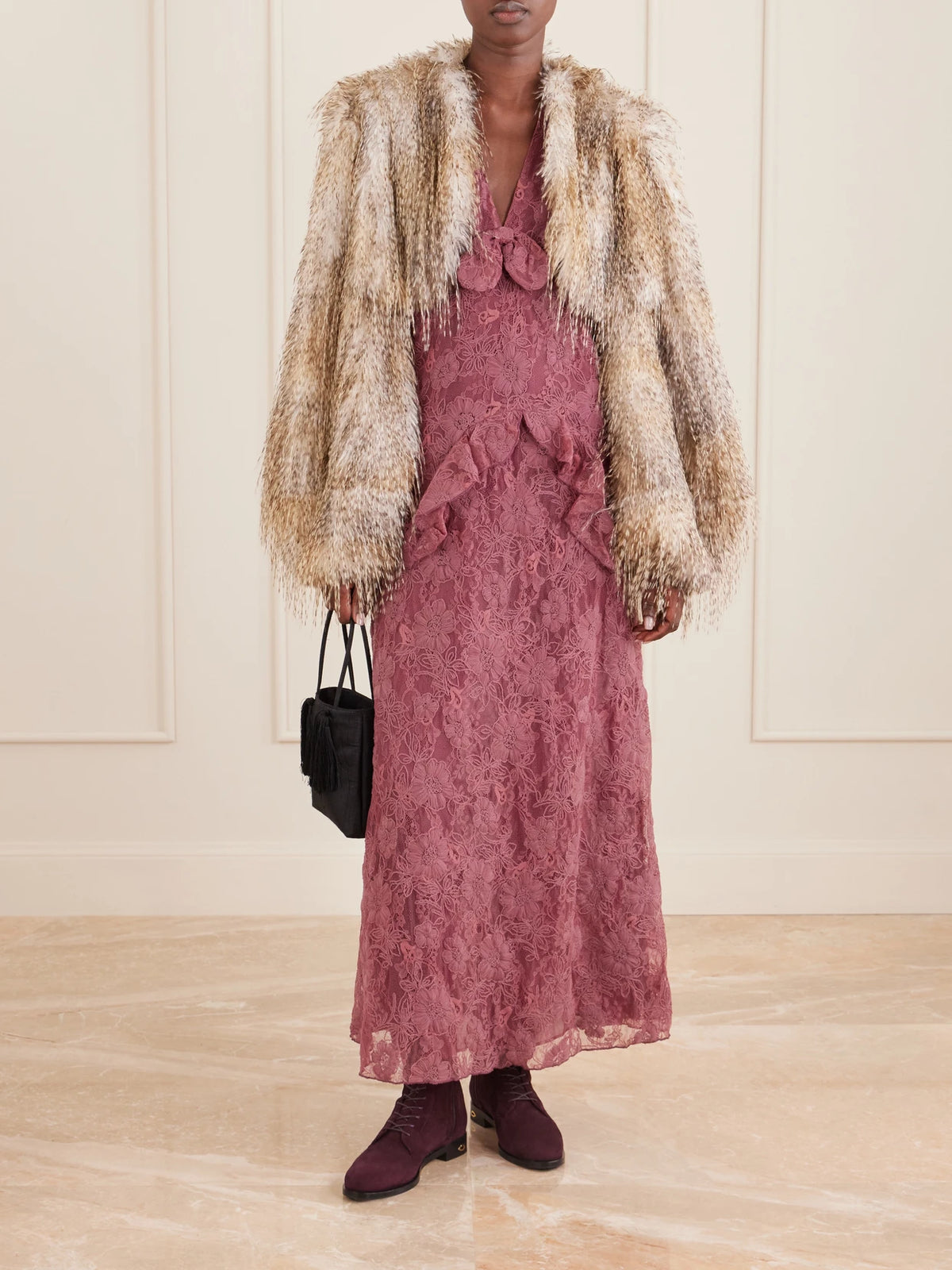 Image of Coats & Jackets. Product name - Shearling Cropped Coat in Beige colour by brand - Anna Sui