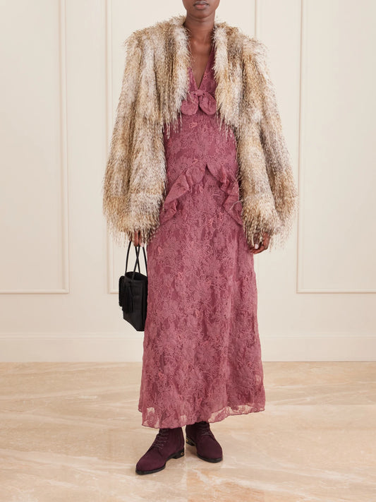 Image of Coats & Jackets. Product name - Shearling Cropped Coat in Beige colour by brand - Anna Sui