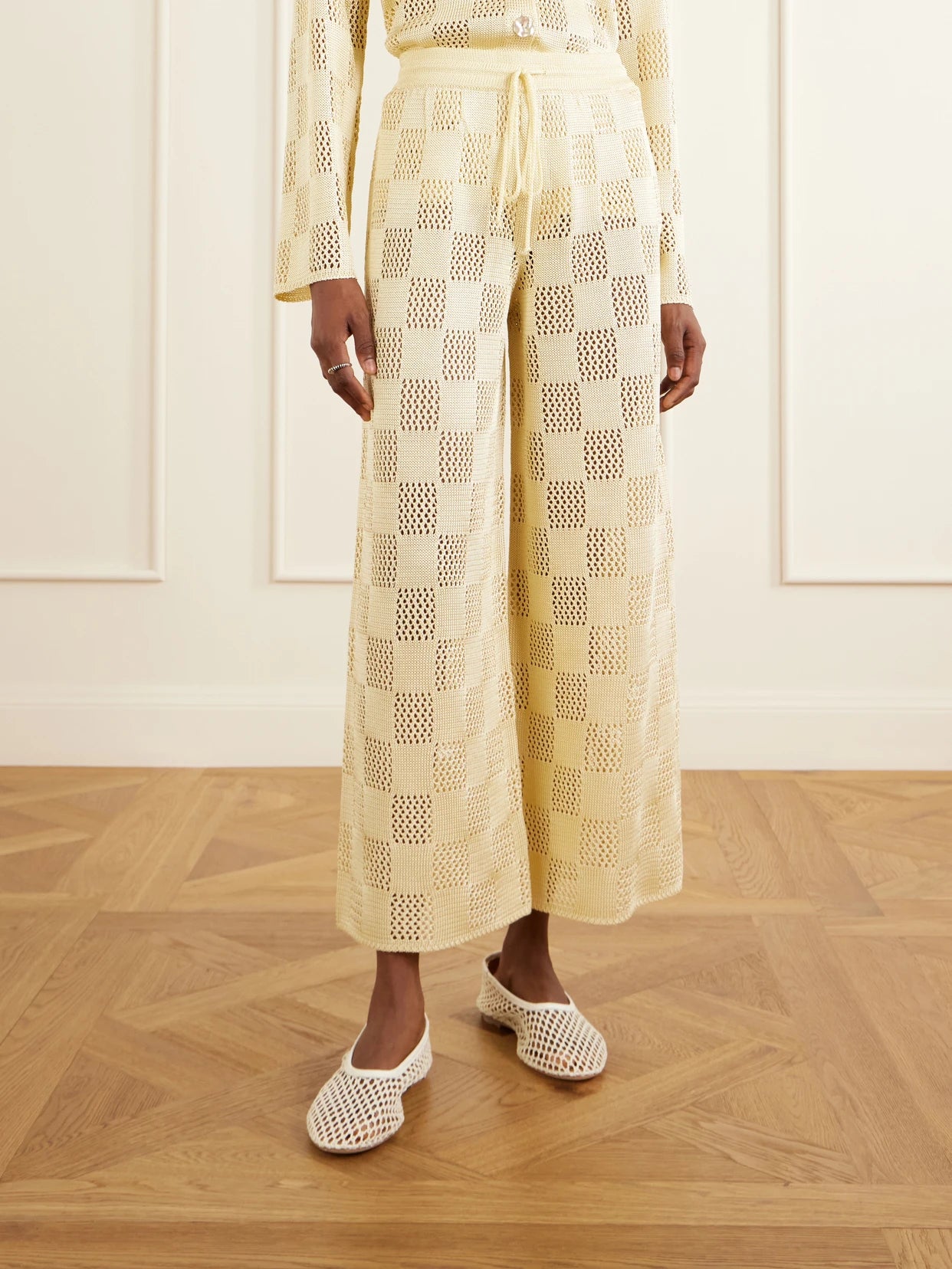 Checked Woven Wide-leg Pants
