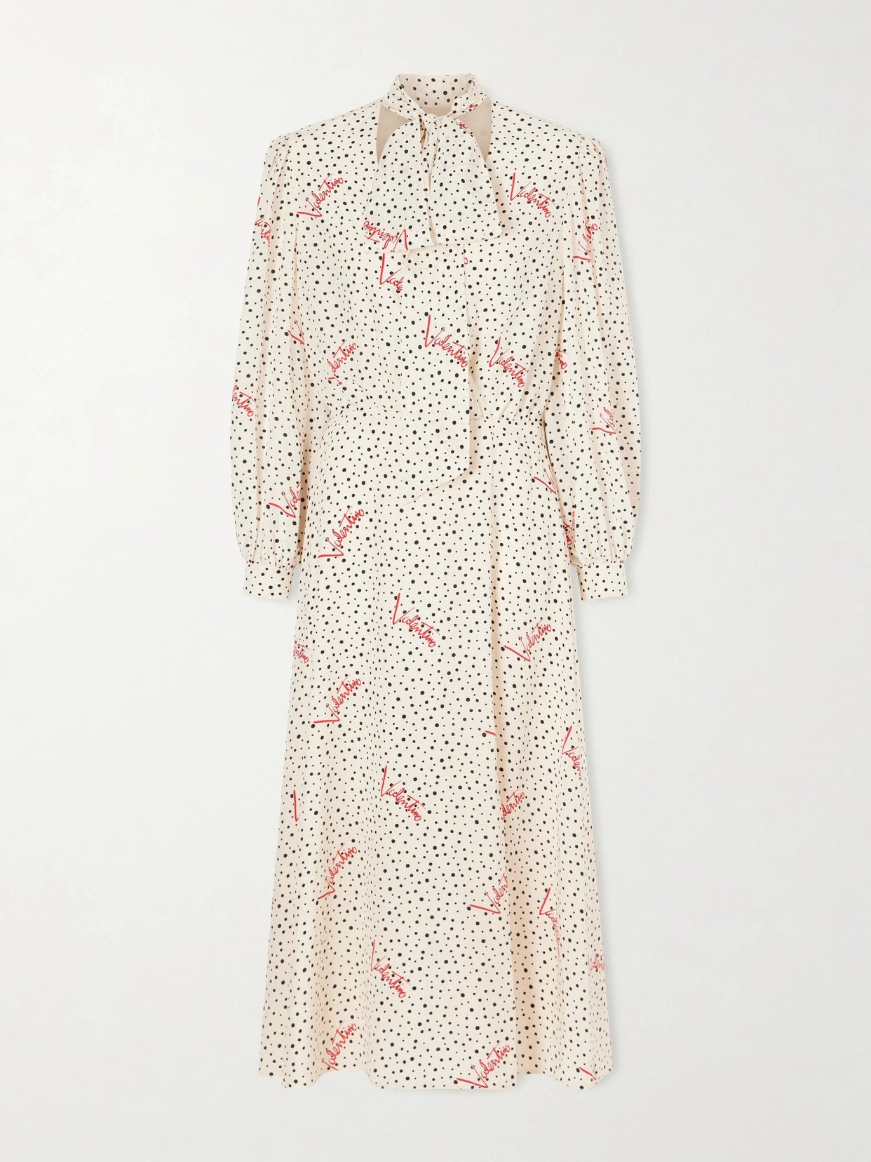 Pussy-bow Polka-dot Silk Crepe De Chine Maxi Dress
