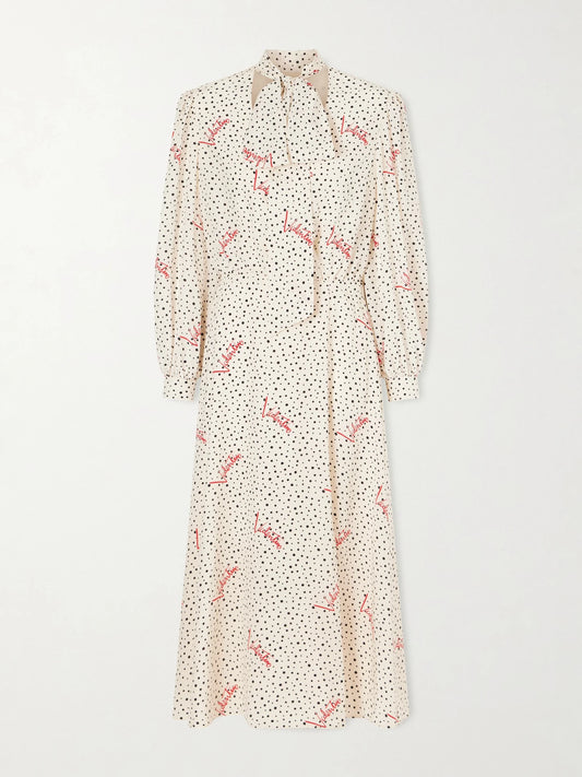 Pussy-bow Polka-dot Silk Crepe De Chine Maxi Dress