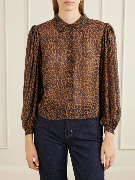 FRAME The Silk Prairie Leopard-print Silk-crepe De Chine Blouse