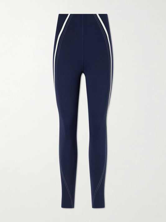 Image of a model wearing Pants. Product name - Striped Ultralu Leggings in Navy colour by brand - lululemon