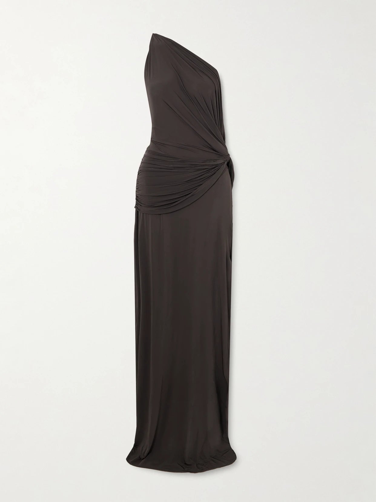 Image of Dresses. Product name - One-shoulder Draped Stretch-jersey Gown in Dark gray colour by brand - Alex Perry
