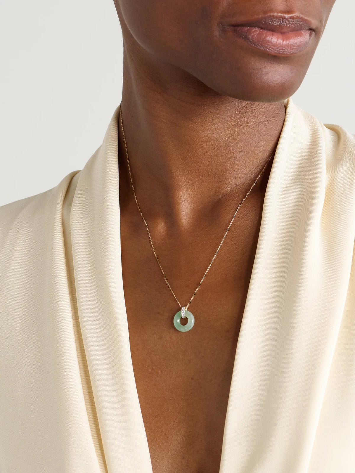 Image of Necklaces. Product name - Donut 14-karat Gold, Jade And Diamond Necklace in Multi colour by brand - Mateo