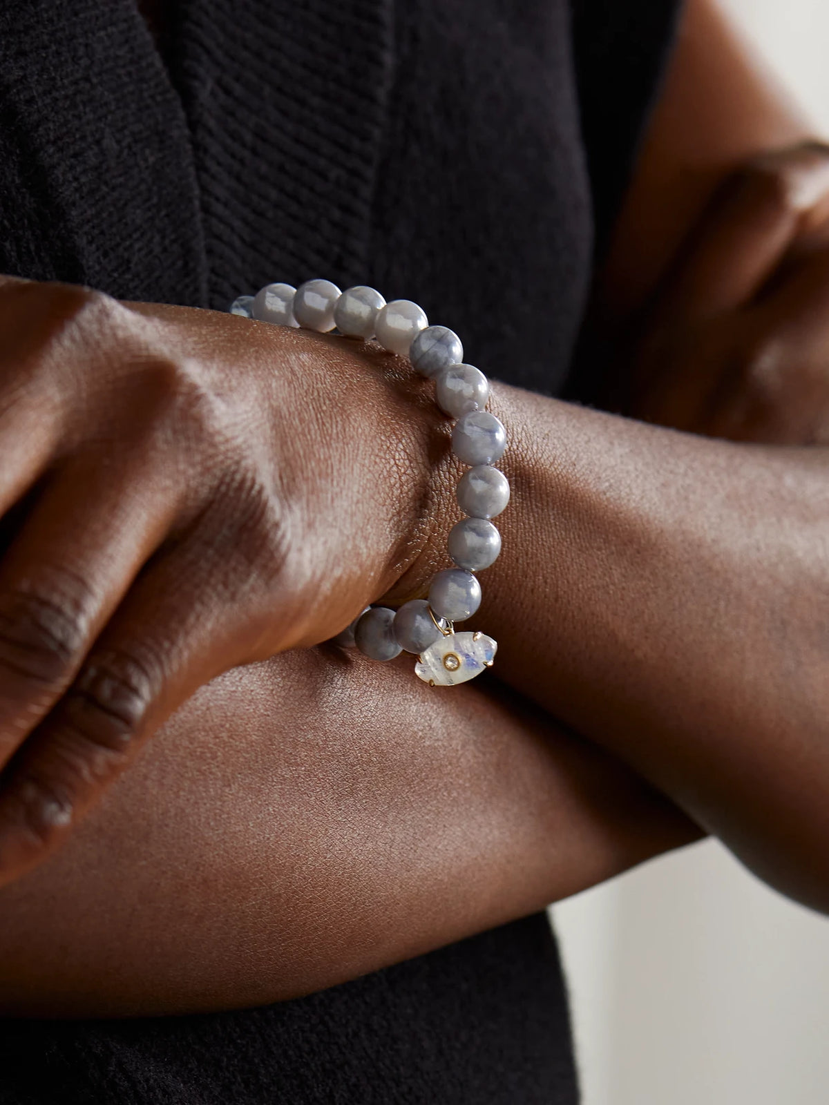 Image of Bracelets. Product name - Evil Eye 14-karat Gold, Moonstone And Diamond Bracelet in Multi colour by brand - Sydney Evan