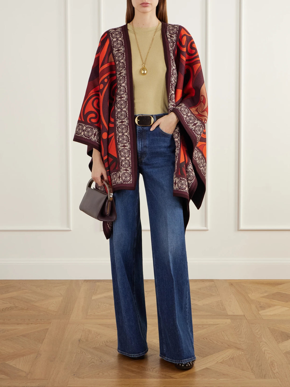 Image of Coats & Jackets. Product name - Soul Printed Virgin Wool-flannel Cape in Multi colour by brand - La DoubleJ