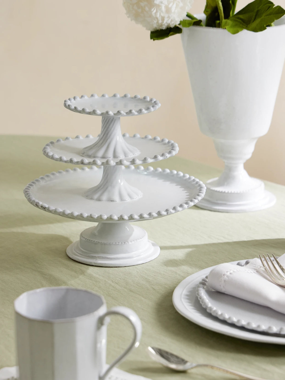 Image of Tableware. Product name - Adélaïde Three-tier Ceramic Serving Stand in White colour by brand - Astier De Villatte