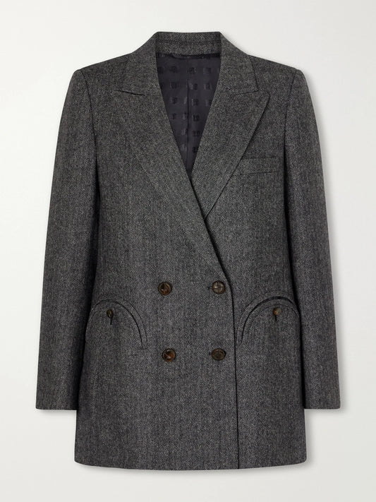Image of Coats & Jackets. Product name - Everyday Double-breasted Herringbone Wool-blend Blazer in Gray colour by brand - BLAZÉ Milano