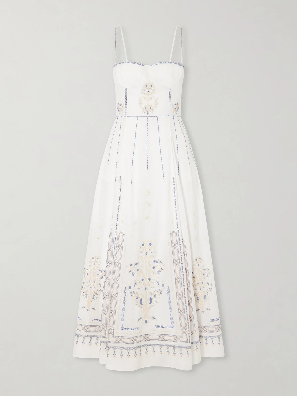 Valya Embroidered Pleated Cotton-poplin Midi Dress