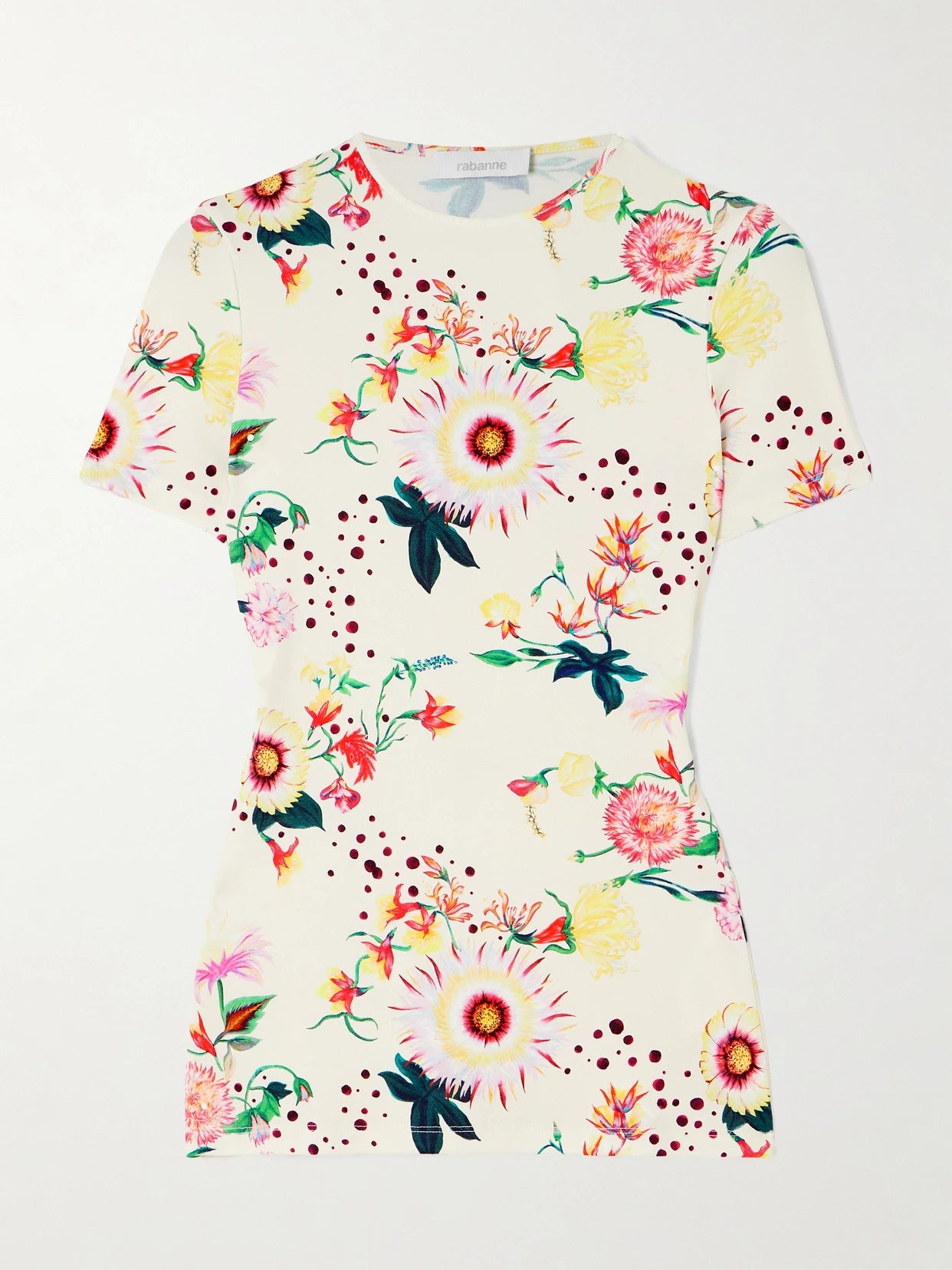 Image of T-Shirts. Product name - Floral-print Jersey T-shirt in Multi colour by brand - RABANNE