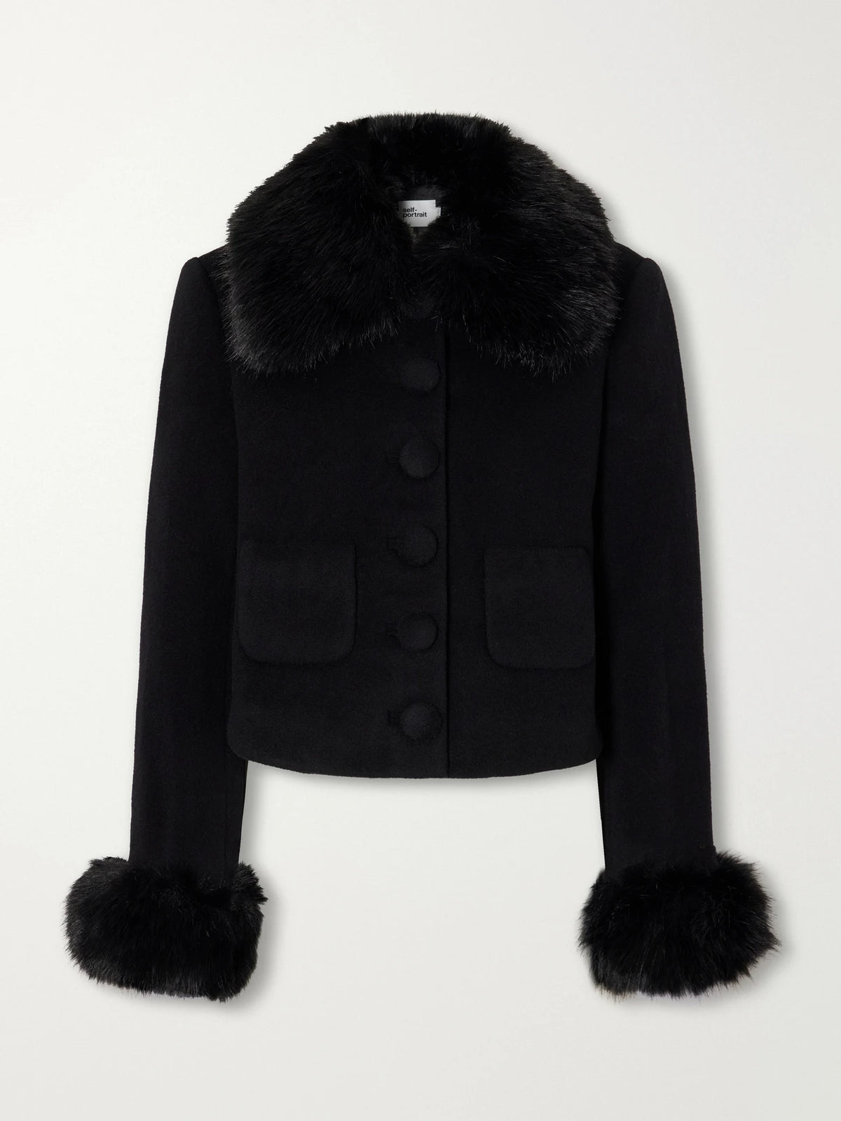Self-Portrait Cropped Plush-trimmed Wool-blend Jacket